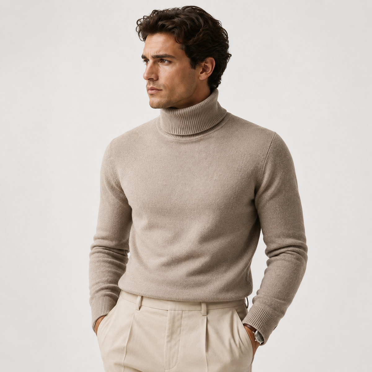 Men's Knit Turtleneck Sweater - Warm Pullover for Casual Winter Style