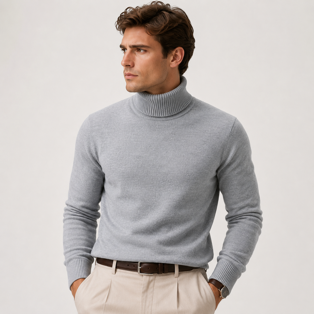 Men's Knit Turtleneck Sweater - Warm Pullover for Casual Winter Style