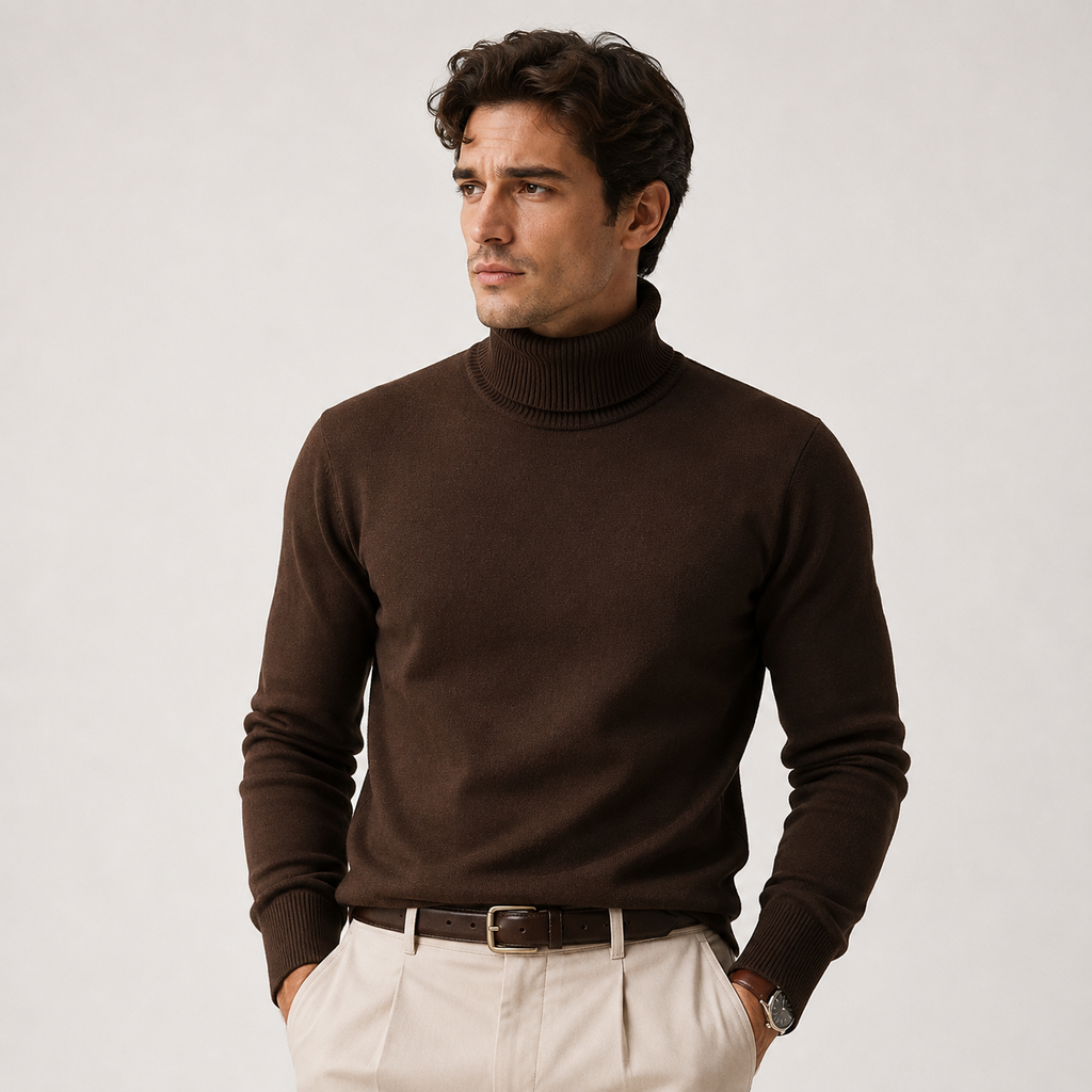 Men's Knit Turtleneck Sweater - Warm Pullover for Casual Winter Style