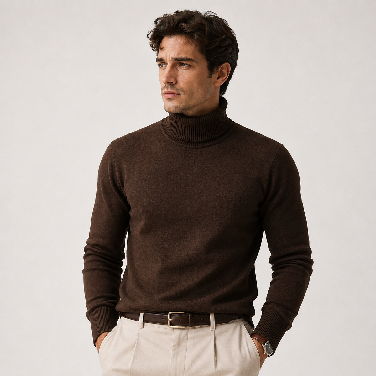 Men's Knit Turtleneck Sweater - Warm Pullover for Casual Winter Style