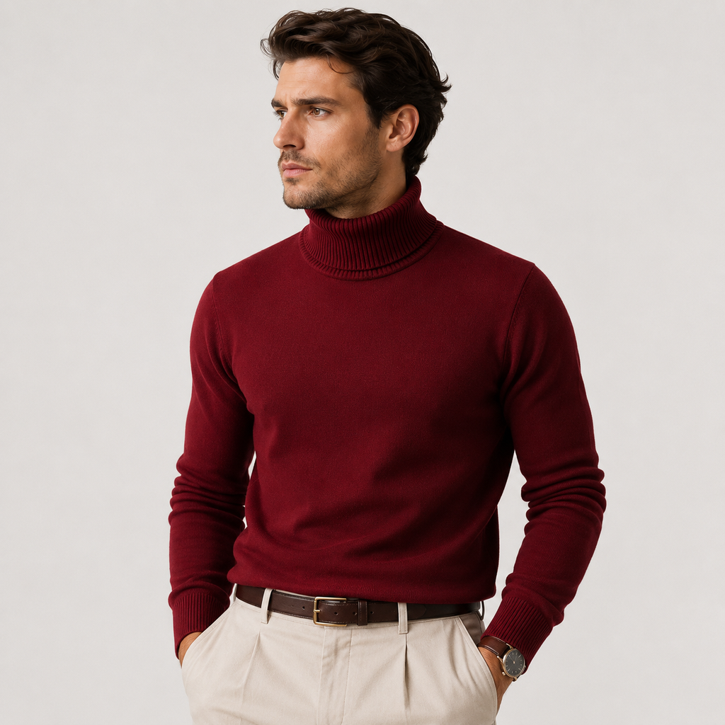 Men's Knit Turtleneck Sweater - Warm Pullover for Casual Winter Style
