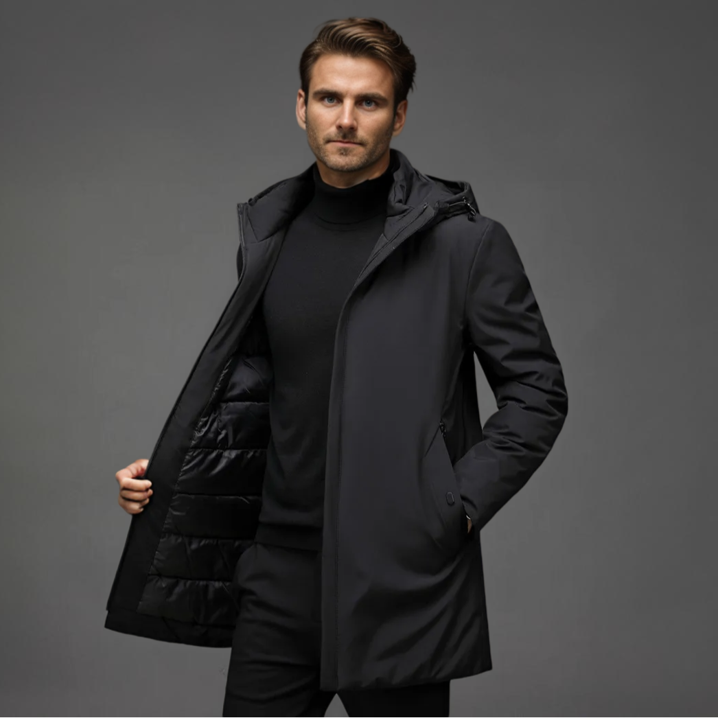 Men's Water- and Wind-Resistant Puffer Jacket with Detachable Hood