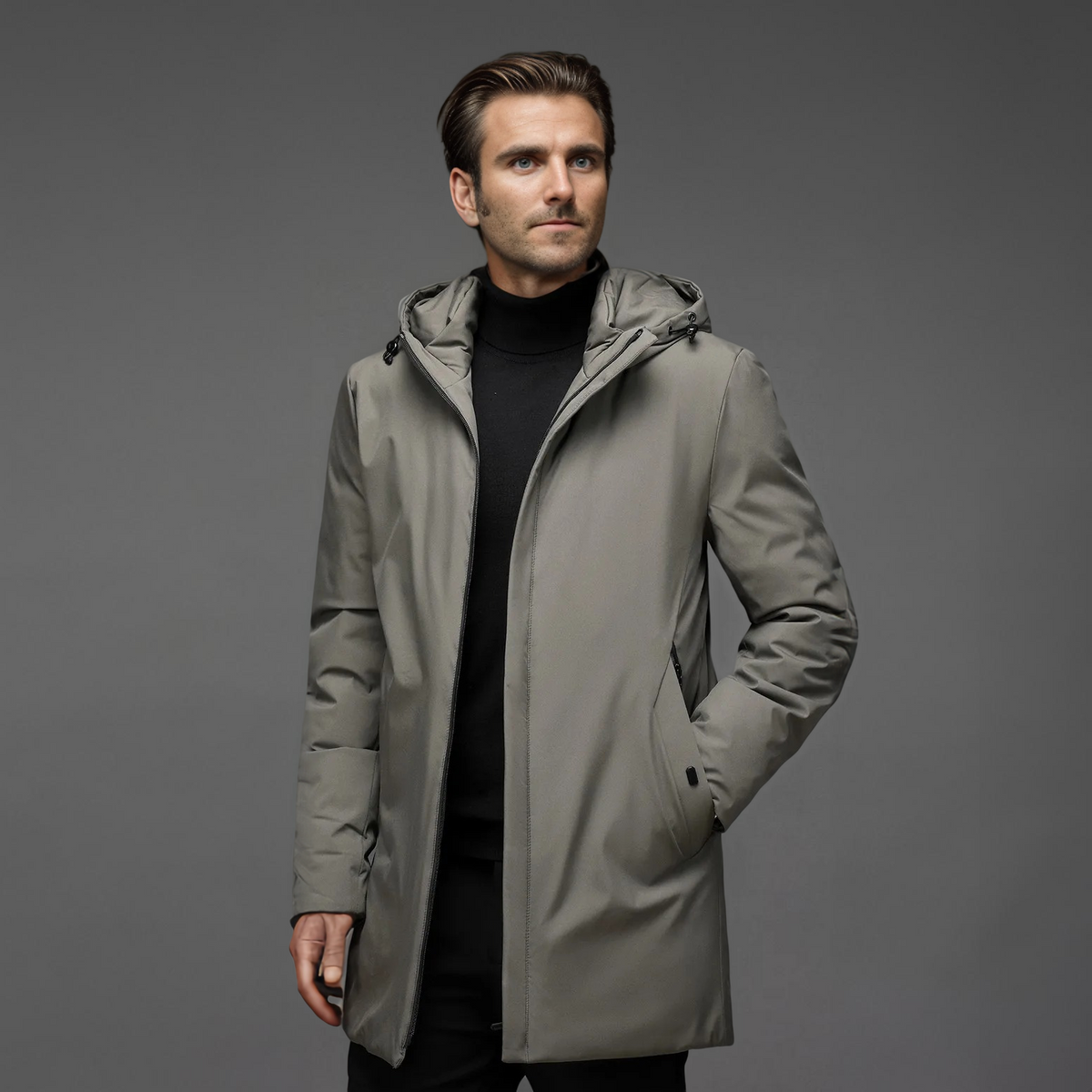 Men's Water- and Wind-Resistant Puffer Jacket with Detachable Hood