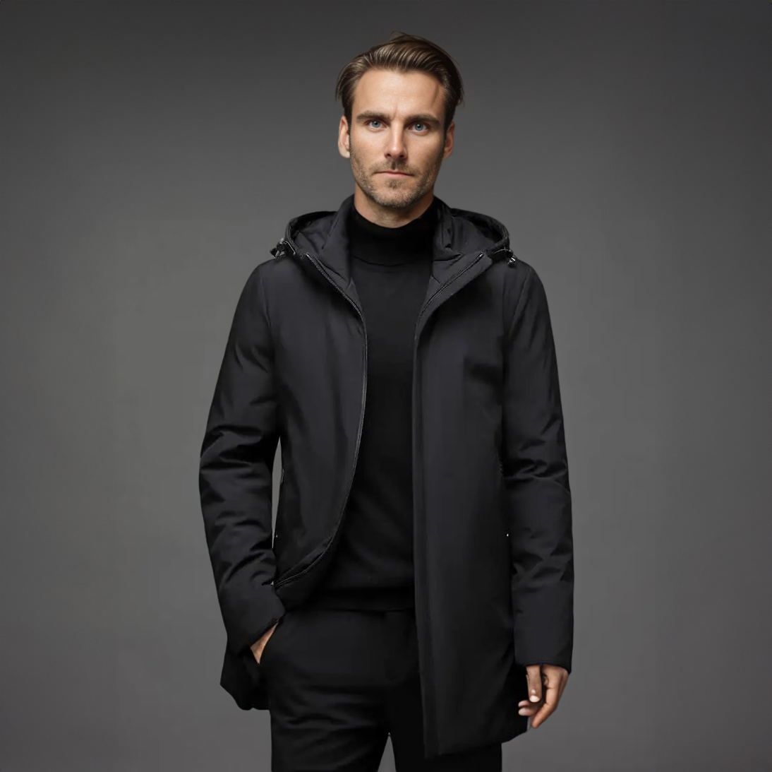 Men's Water- and Wind-Resistant Puffer Jacket with Detachable Hood