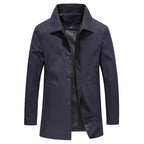 Men's Long Windproof Jacket for Autumn with Classic Collar