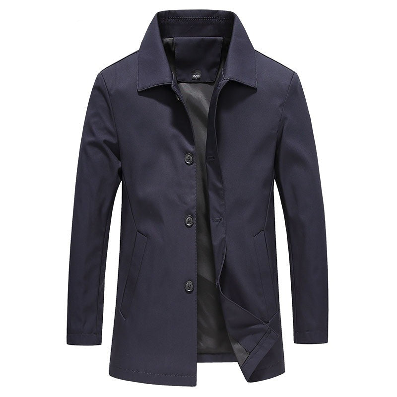 Men's Long Windproof Jacket for Autumn with Classic Collar