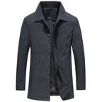 Men's Long Windproof Jacket for Autumn with Classic Collar