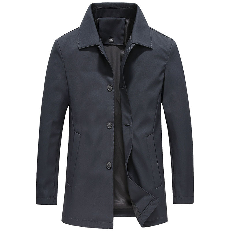 Men's Long Windproof Jacket for Autumn with Classic Collar