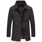 Men's Long Windproof Jacket for Autumn with Classic Collar