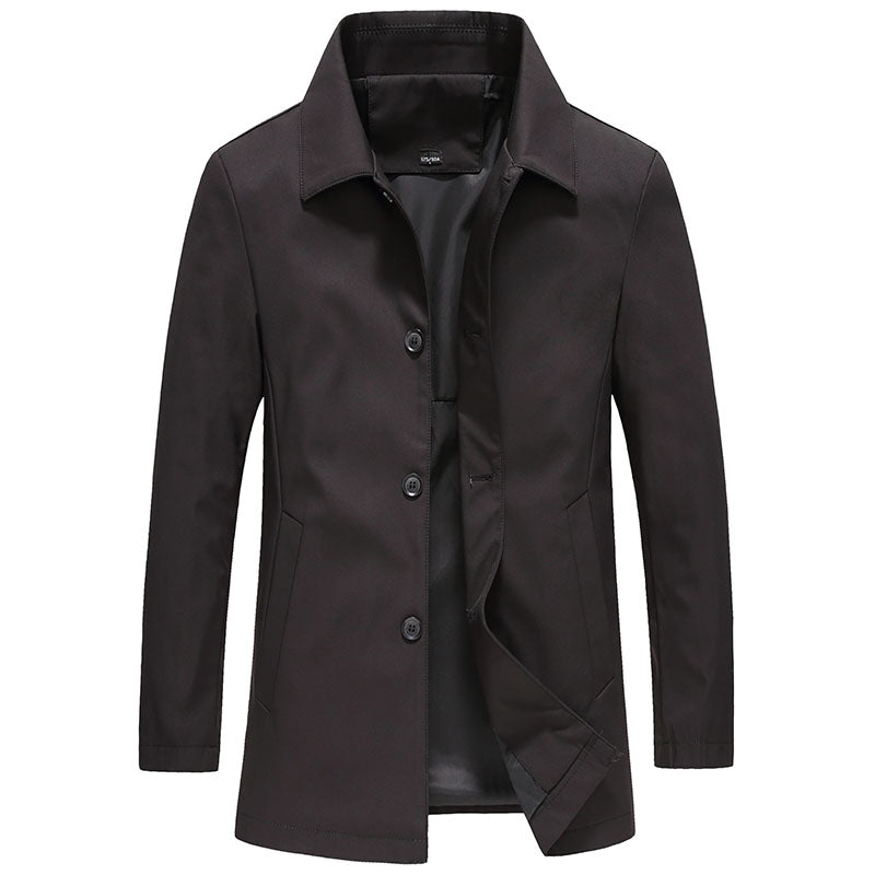 Men's Long Windproof Jacket for Autumn with Classic Collar