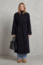 Belted Oversized Wool-Look Trench Coat with Double-Breasted Closure