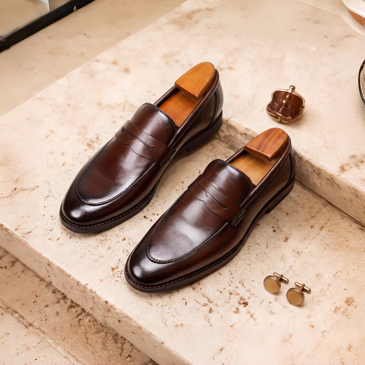 Men's Casual Leather Loafers - Comfortable Slip-On Dress Shoes