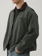 Men's Canvas Barn Jacket with Corduroy Collar and Patch Pockets