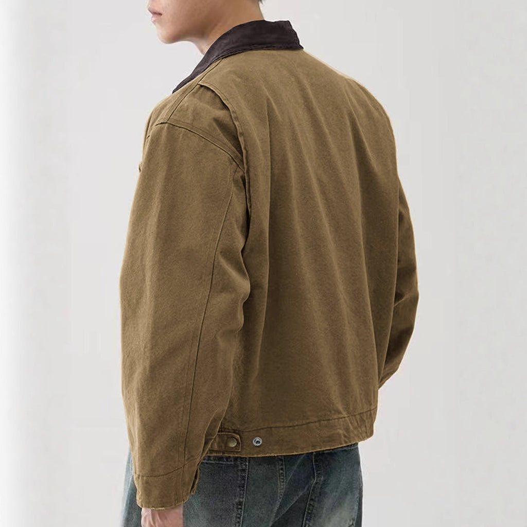 Men's Canvas Barn Jacket with Corduroy Collar and Patch Pockets