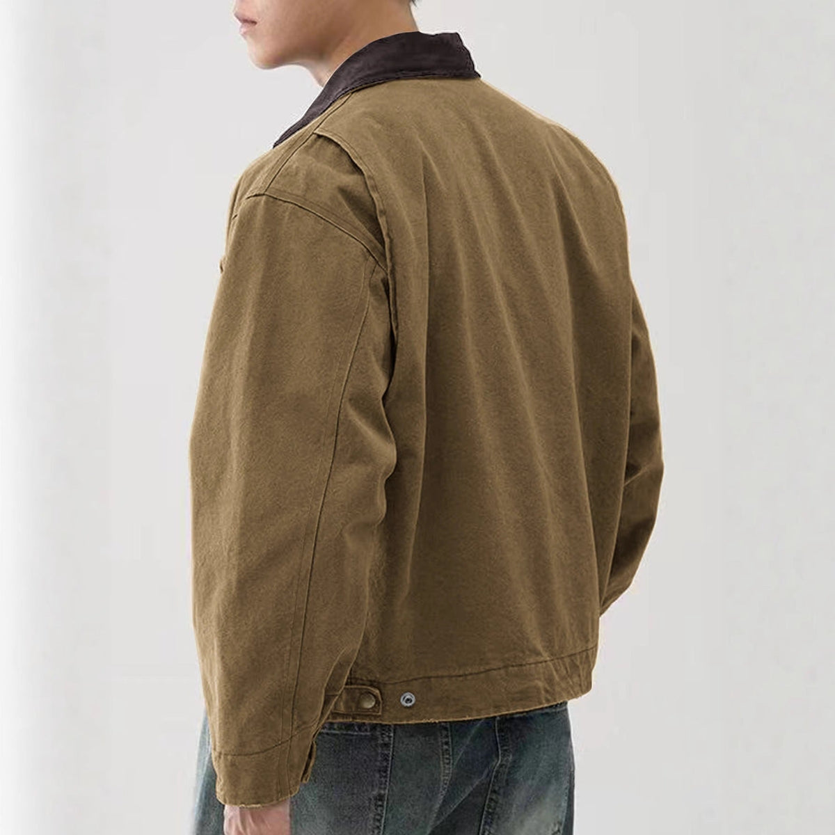 Men's Canvas Barn Jacket with Corduroy Collar and Patch Pockets
