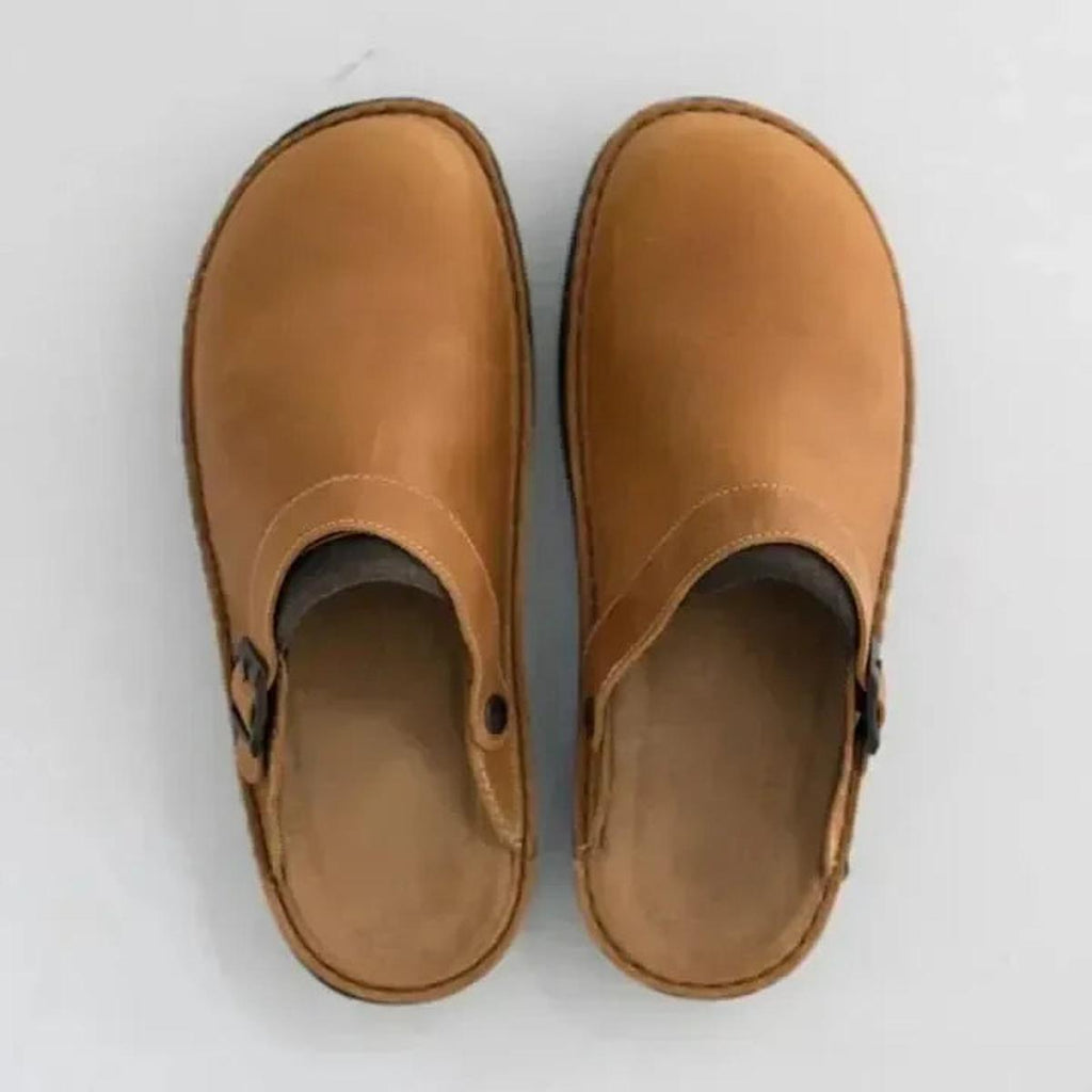 Men's Leather Arch Support Slippers for Plantar Fasciitis