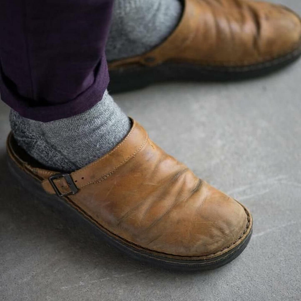 Men's Leather Arch Support Slippers for Plantar Fasciitis