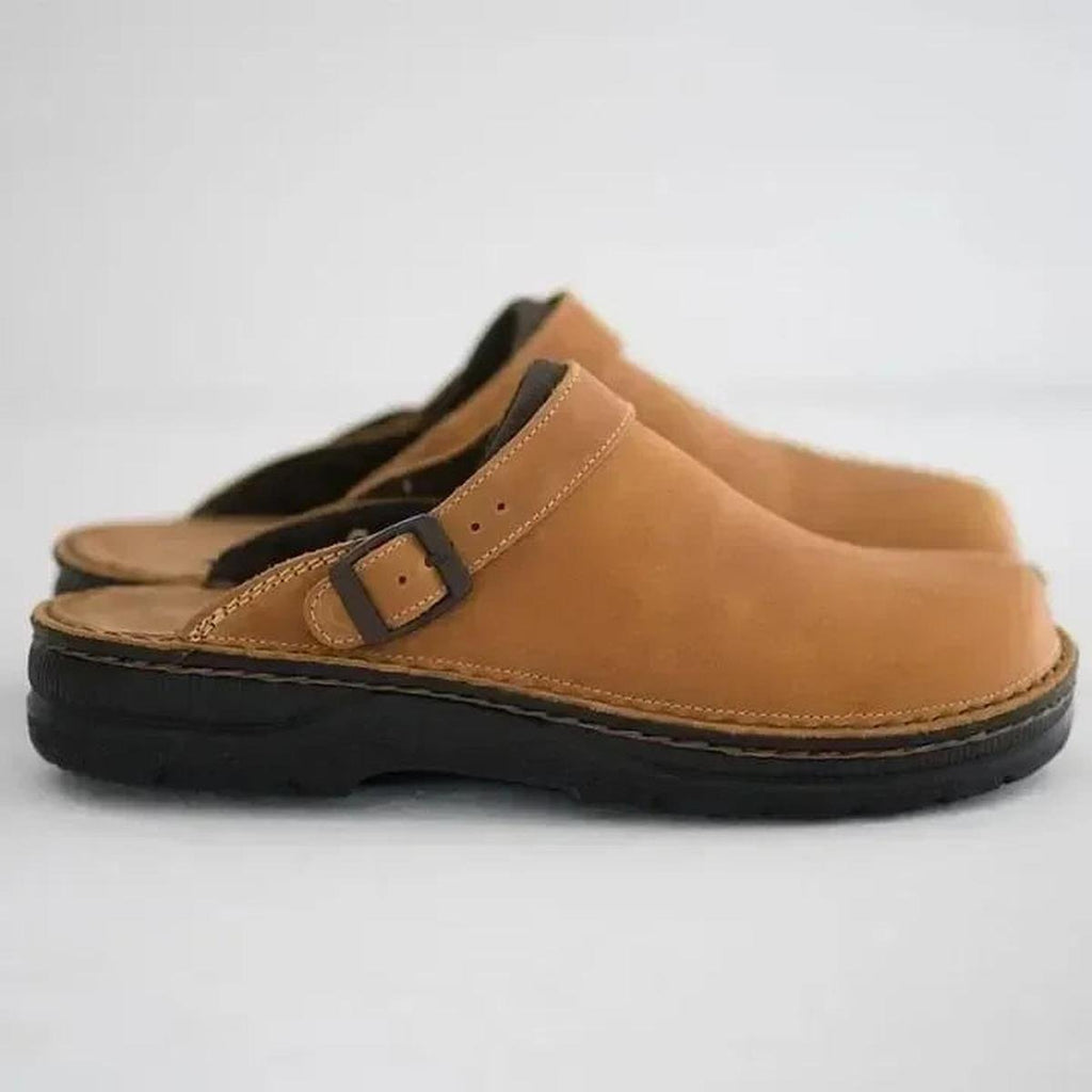 Men's Leather Arch Support Slippers for Plantar Fasciitis