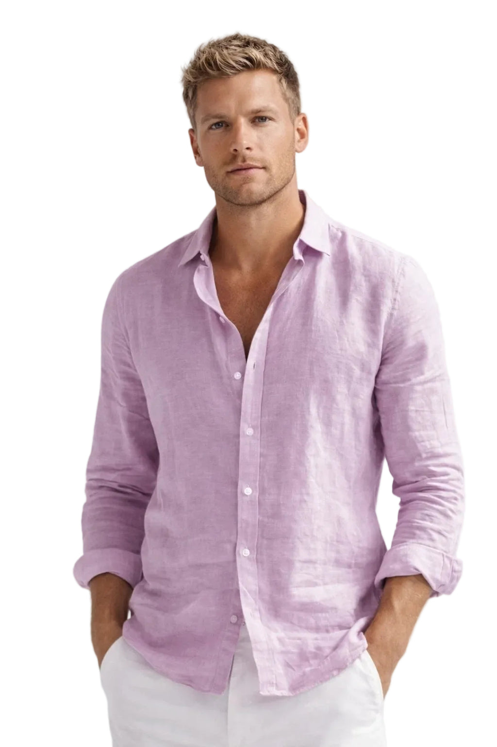 Linen Shirt with Button Front and Long Sleeves for Men