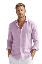 Linen Shirt with Button Front and Long Sleeves for Men