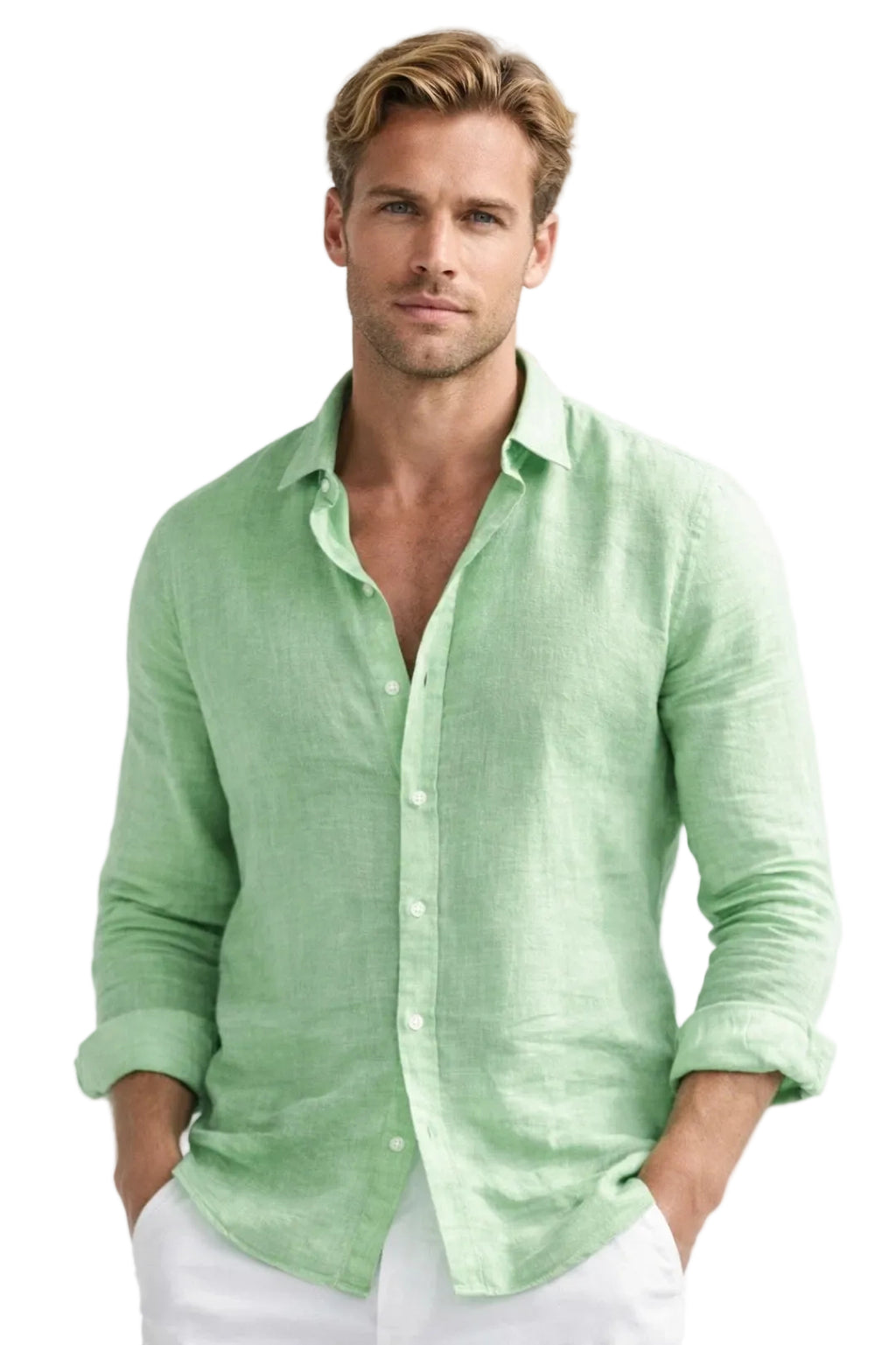Linen Shirt with Button Front and Long Sleeves for Men