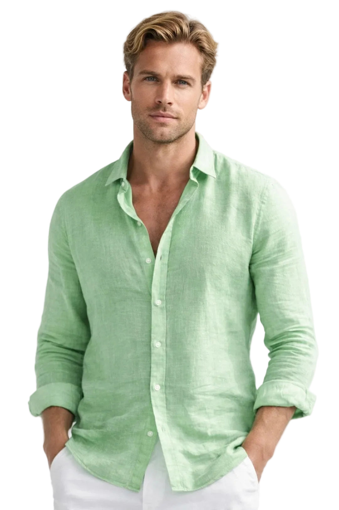 Linen Shirt with Button Front and Long Sleeves for Men