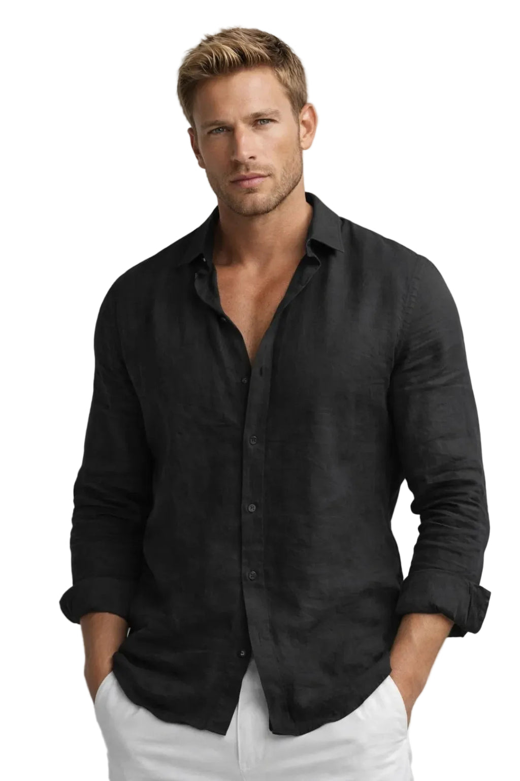 Linen Shirt with Button Front and Long Sleeves for Men