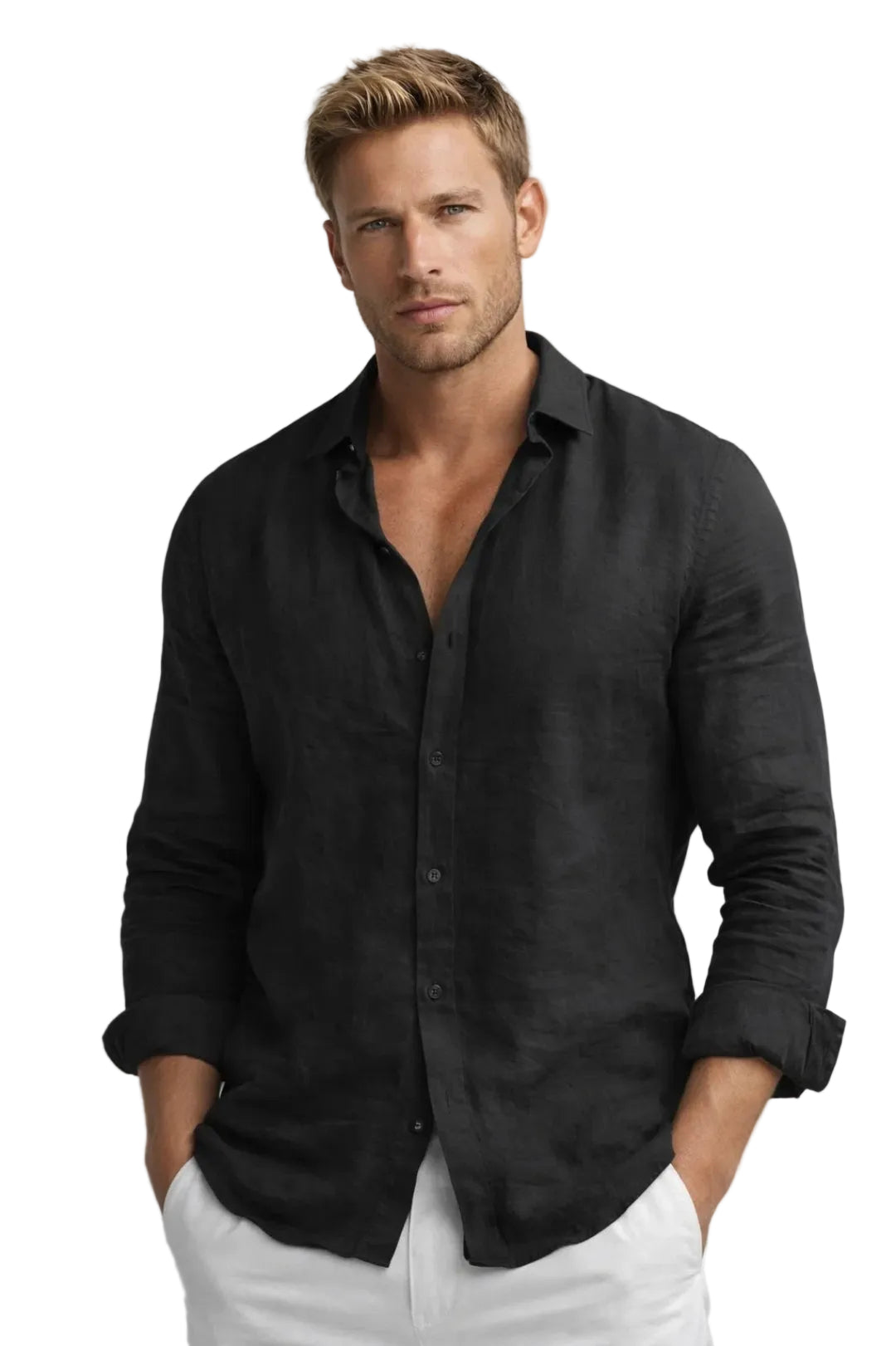 Linen Shirt with Button Front and Long Sleeves for Men