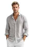 Linen Shirt with Button Front and Long Sleeves for Men