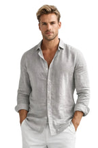 Linen Shirt with Button Front and Long Sleeves for Men