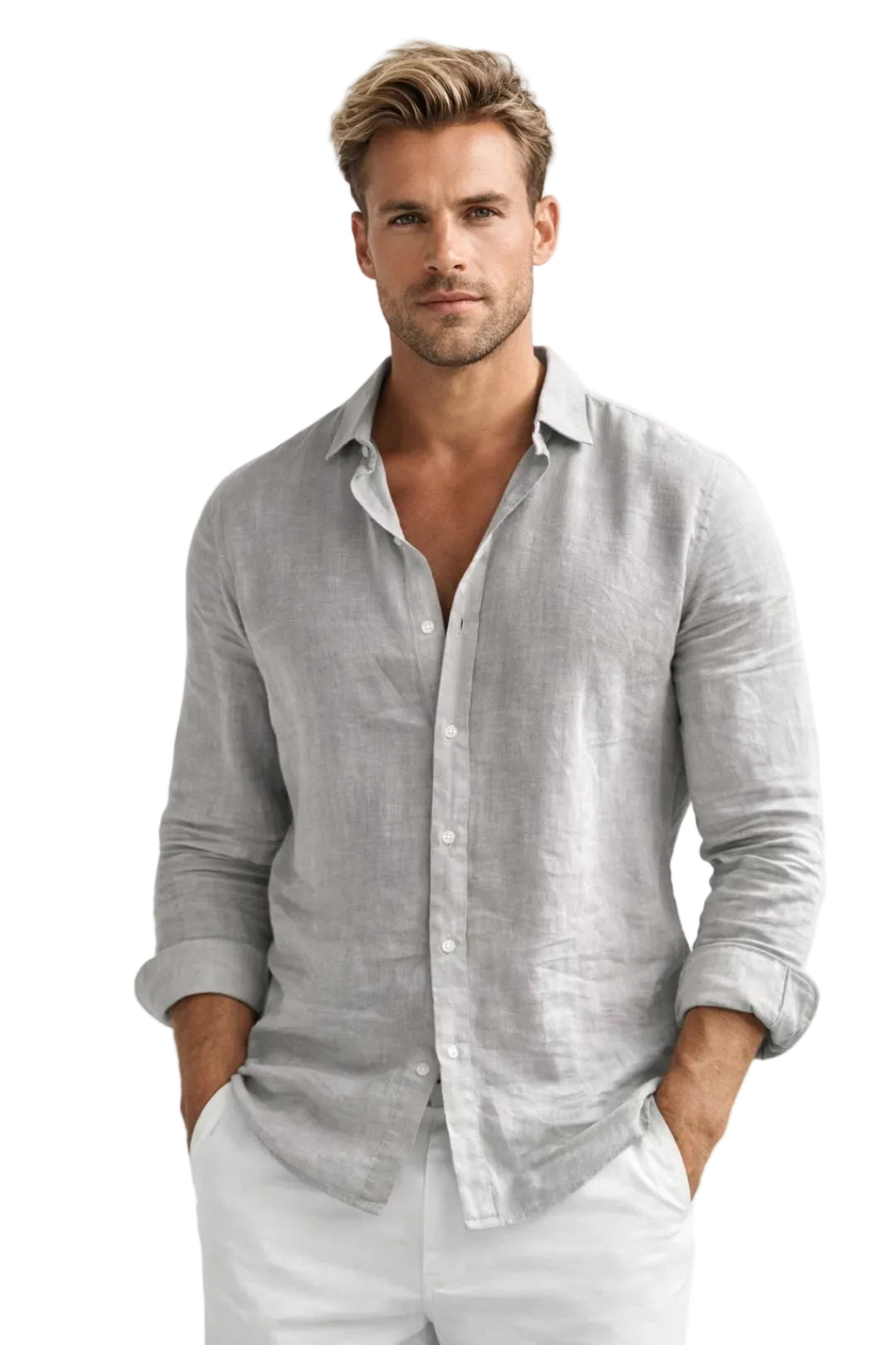 Linen Shirt with Button Front and Long Sleeves for Men