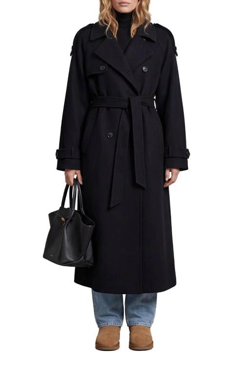 Belted Oversized Wool-Look Trench Coat with Double-Breasted Closure