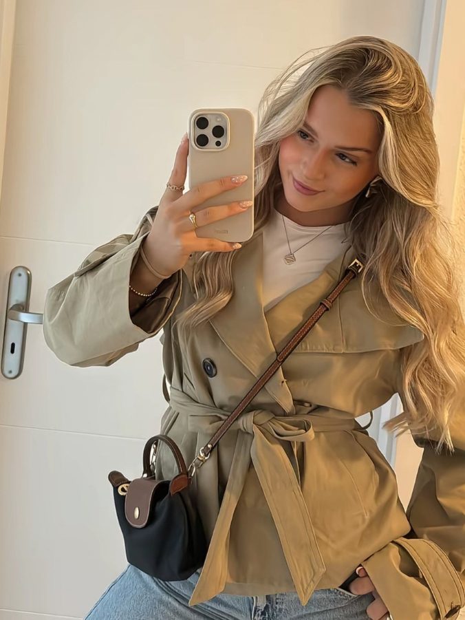 Women's Short Double-Breasted Trench Coat with Belt
