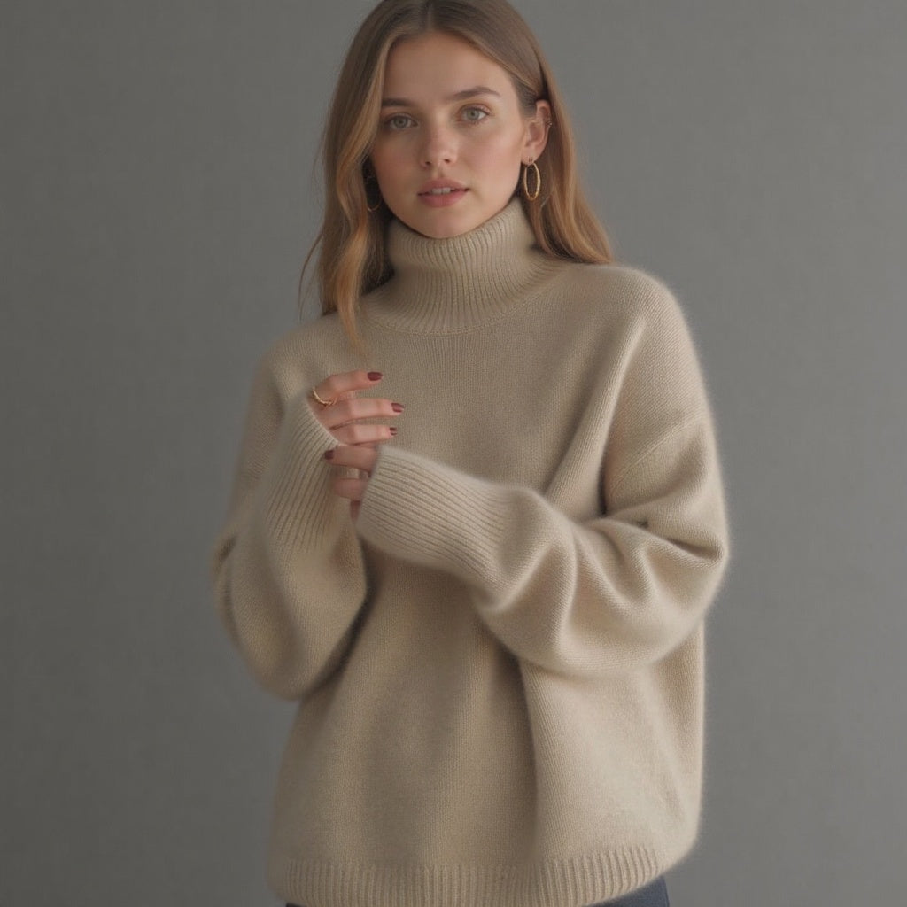 Women's Cashmere Oversized Roll Neck Jumper for Autumn Layering