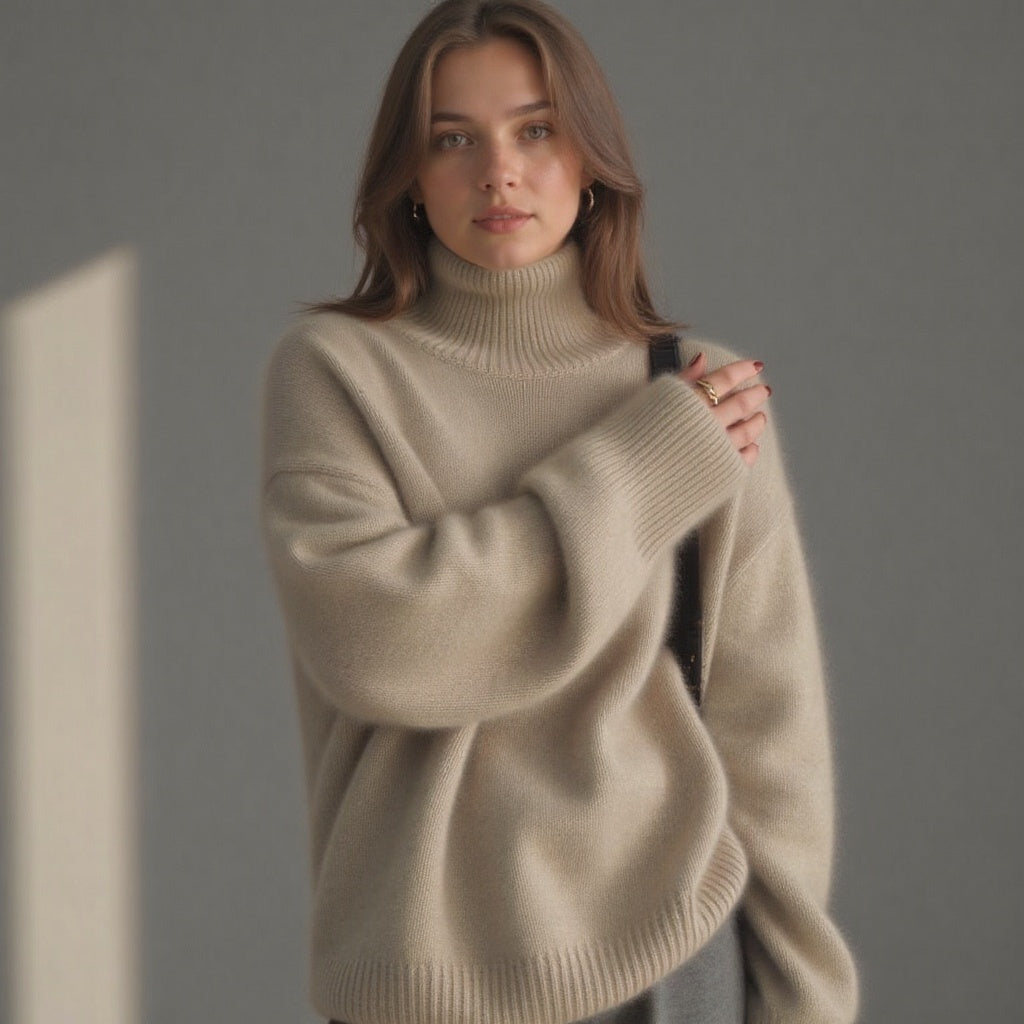 Women's Cashmere Oversized Roll Neck Jumper for Autumn Layering