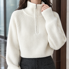 Women's Wool Half Zip Sweater Ribbed Knit