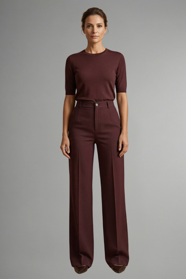 Womens High Waisted Straight Leg Trousers - Comfortable Pull-OnC