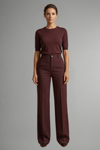 Womens High Waisted Straight Leg Trousers - Comfortable Pull-OnC