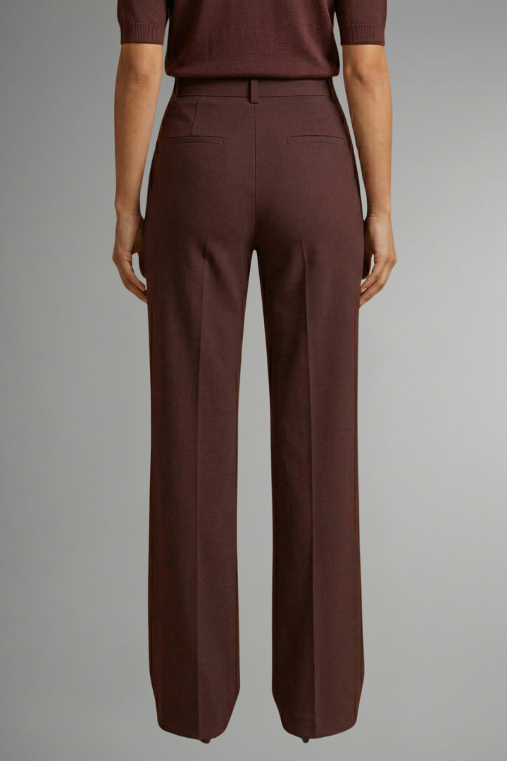 Womens High Waisted Straight Leg Trousers - Comfortable Pull-OnC