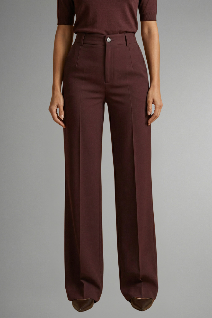 Womens High Waisted Straight Leg Trousers - Comfortable Pull-OnC
