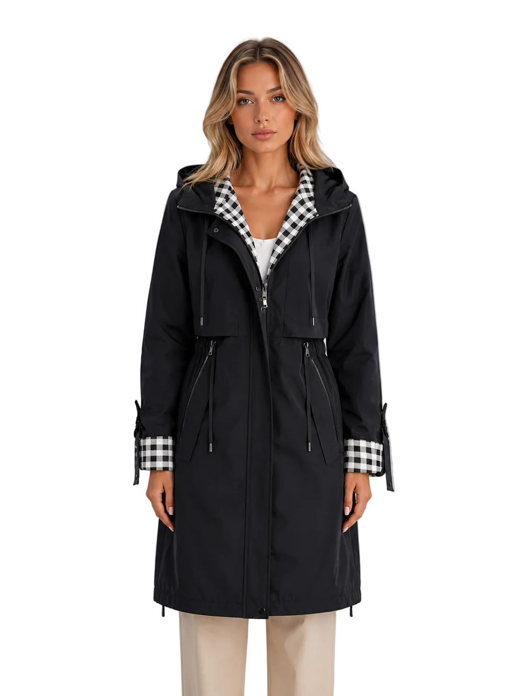 Hooded Longline Parka Coat – Lightweight Zip-Up Jacket for All Seasons