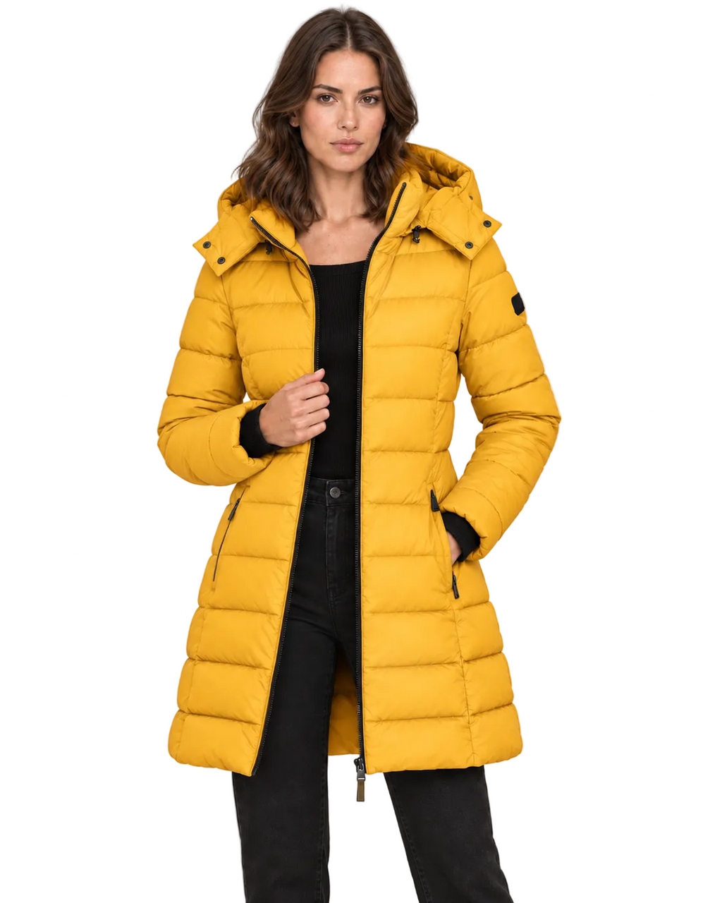 Women's Mid Length Puffer Jacket with Detachable Hood