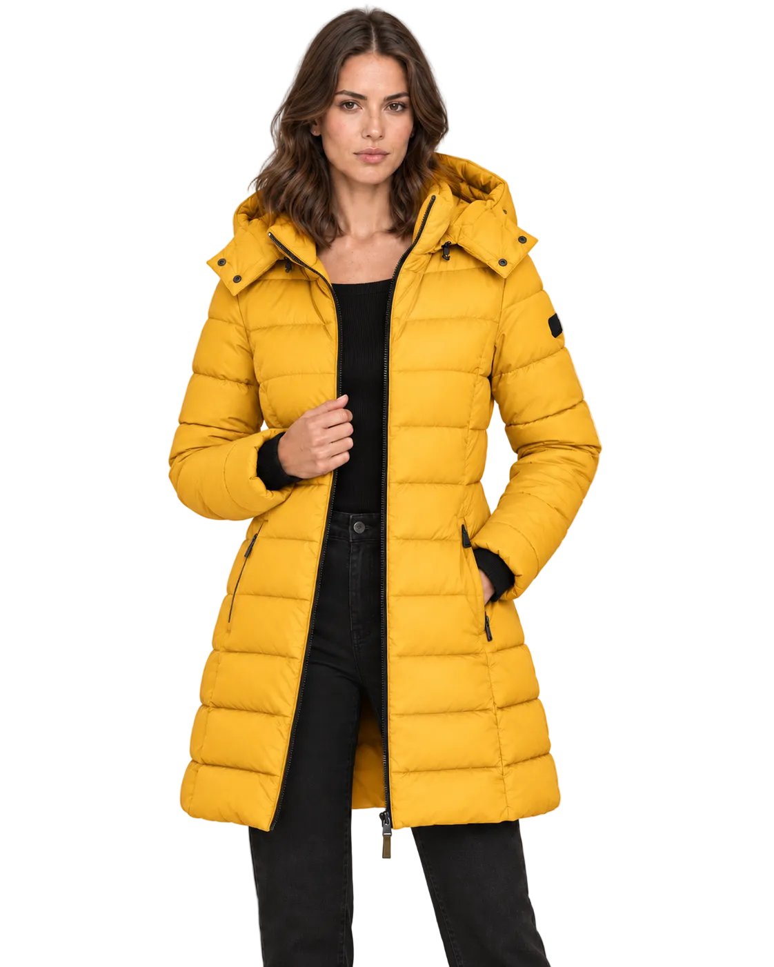 Women's Mid Length Puffer Jacket with Detachable Hood