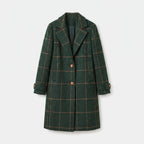 Women's Long Checked Coat - Fitted Button-Up Winter Outerwear