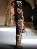 Women's Velvet Hooded Jumpsuit Leopard Print