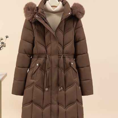 Women’s Long-Sleeve Faux Puffer Jacket, Slim Fit Warm Coat