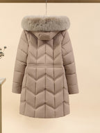 Women’s Long-Sleeve Faux Puffer Jacket, Slim Fit Warm Coat