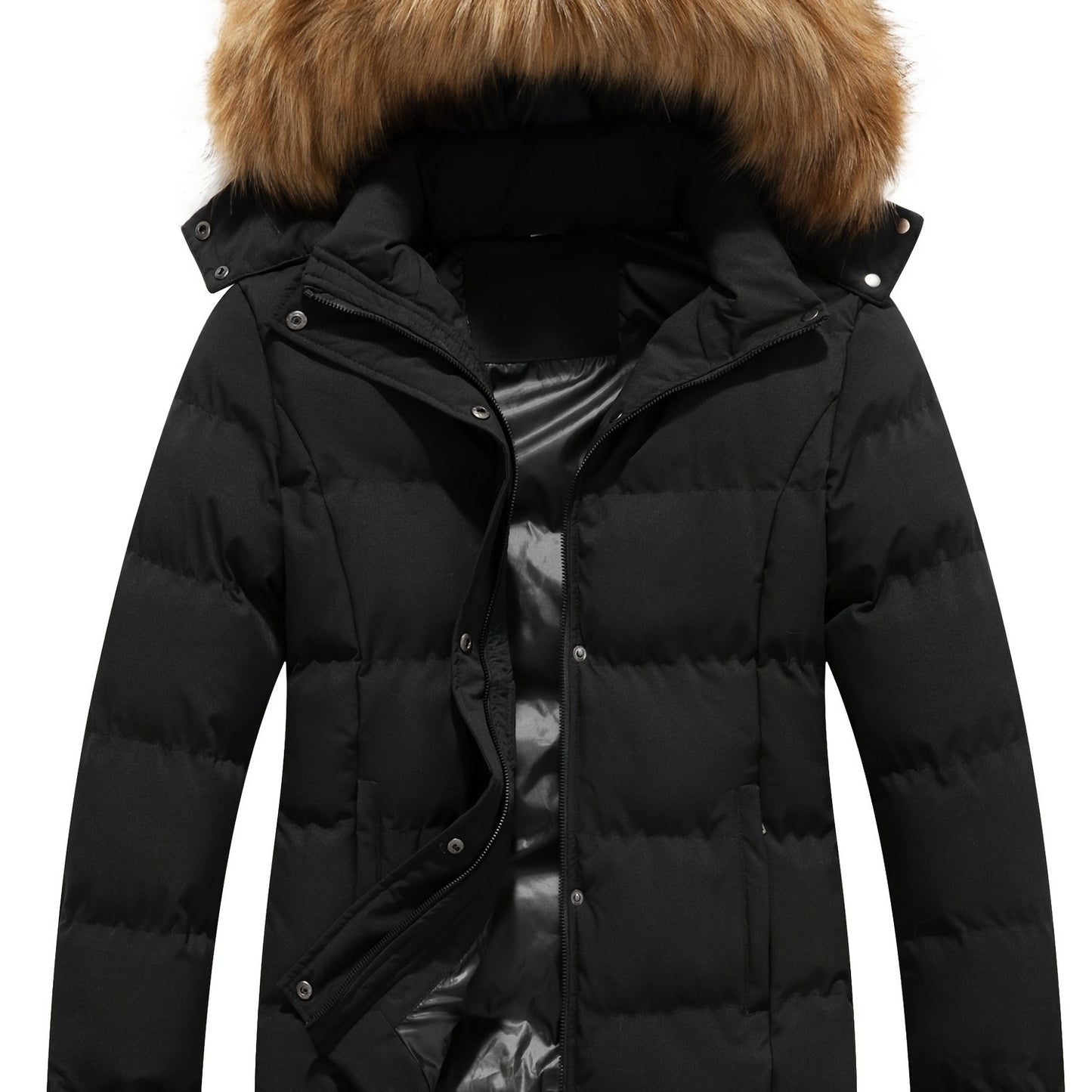 Women’s Quilted Puffer Jacket with Removable Hood, Warm Winter Coat