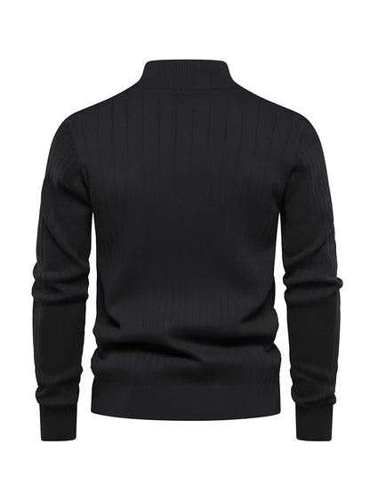 Men's Stand Collar Zipper Knit Pullover Sweater for Fall Comfort