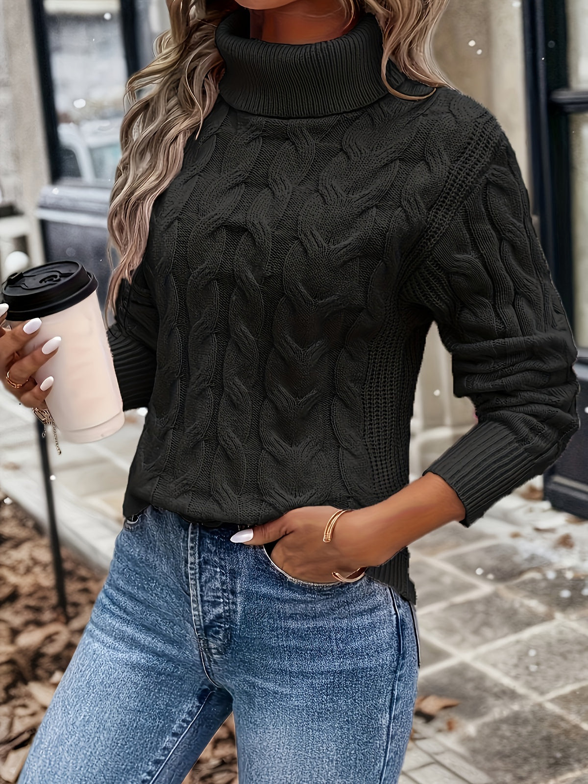 Ladies' High-Neck Sweater in Soft Stretch Fabric for Comfortable Wear
